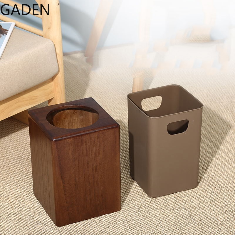 Poubelle Avec Couvercle Battant - Design Grain De Bois Noyer - Bac Intérieur Amovible - Pour Salle De Bain, Bureau, Chambre